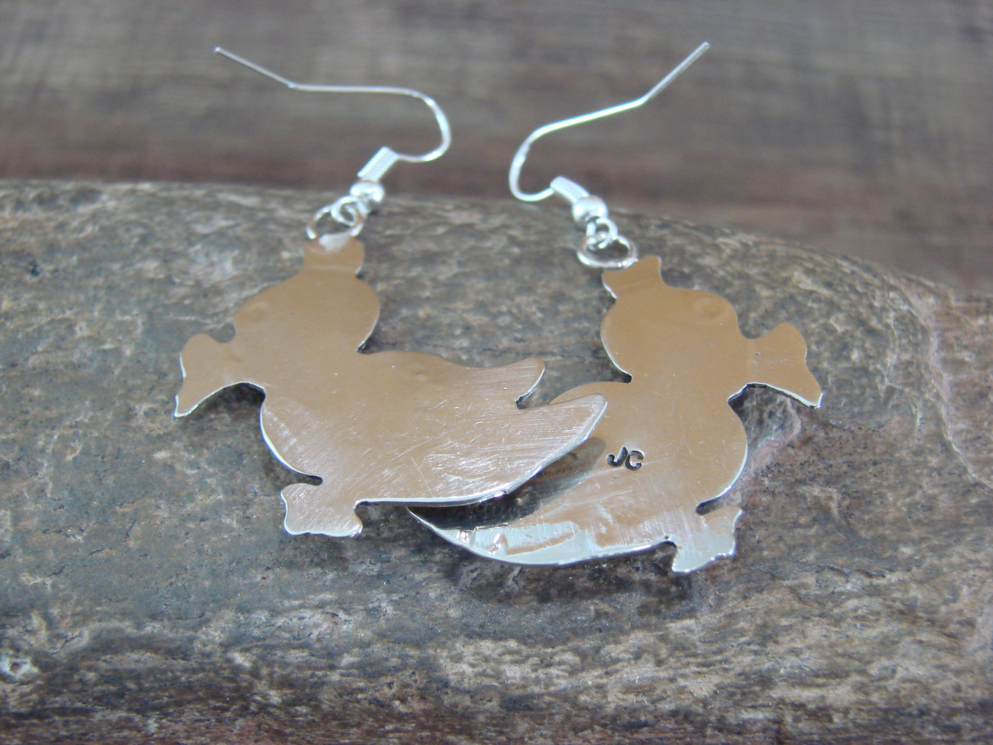 Navajo Indian Nickel Silver & Yellow Marble Duck Dangle Earrings - Cleveland