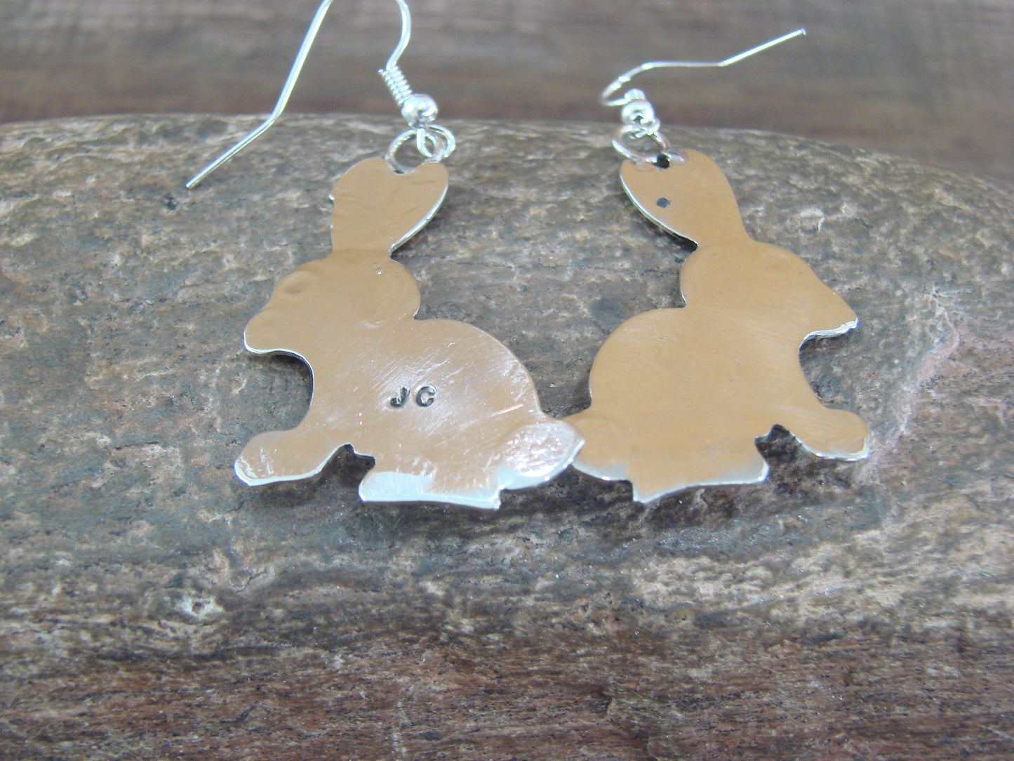 Navajo Indian Nickel Silver & Tiger Eye Rabbit Dangle Earrings - Cleveland