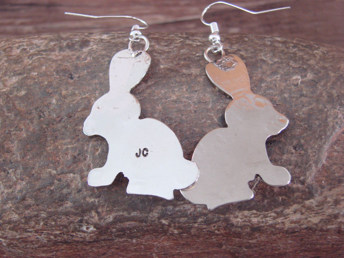 Navajo Indian Nickel Silver & Purple Marble Rabbit Dangle Earrings - Cleveland