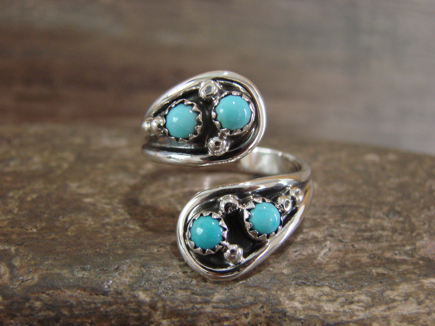 Navajo Indian Sterling Silver & Turquoise Adjustable Ring - Belin
