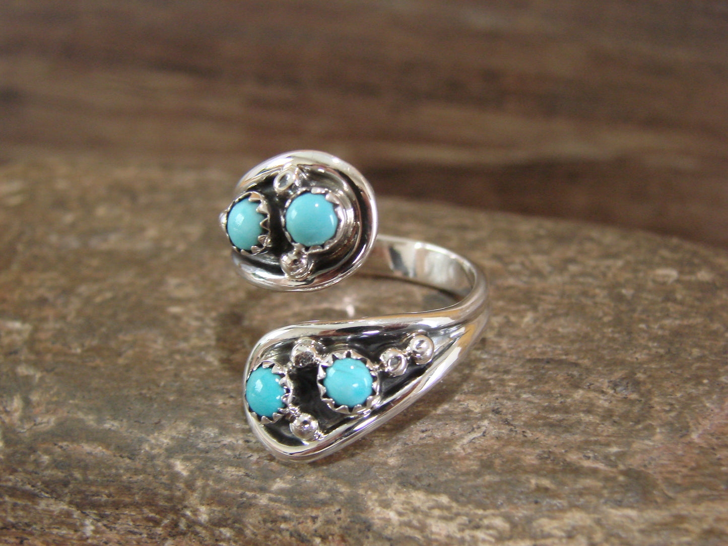 Navajo Indian Sterling Silver & Turquoise Adjustable Ring - Belin