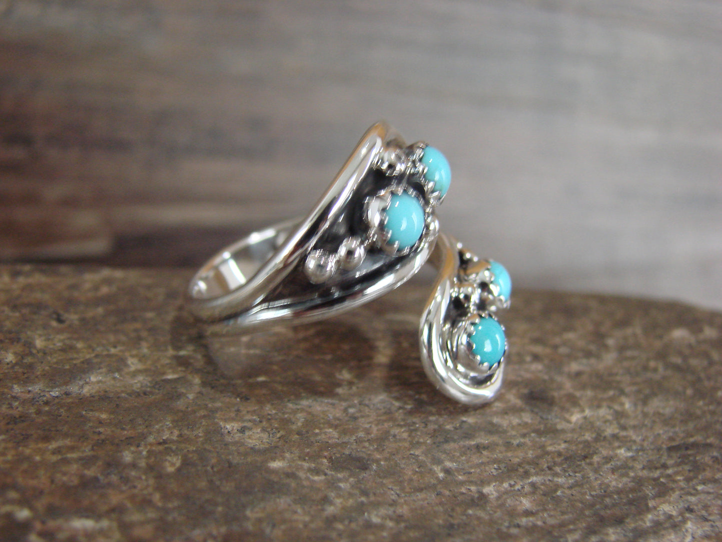 Navajo Indian Sterling Silver & Turquoise Adjustable Ring - Belin