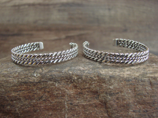 Navajo Indian Sterling Silver Twisted Hoop Earrings by Tahe