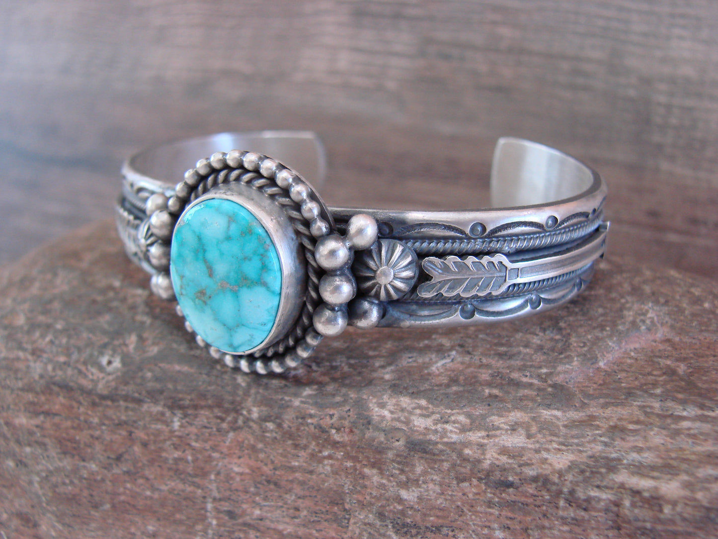 Navajo Indian Sterling Silver & Turquoise Arrow Bracelet Signed Calladitto