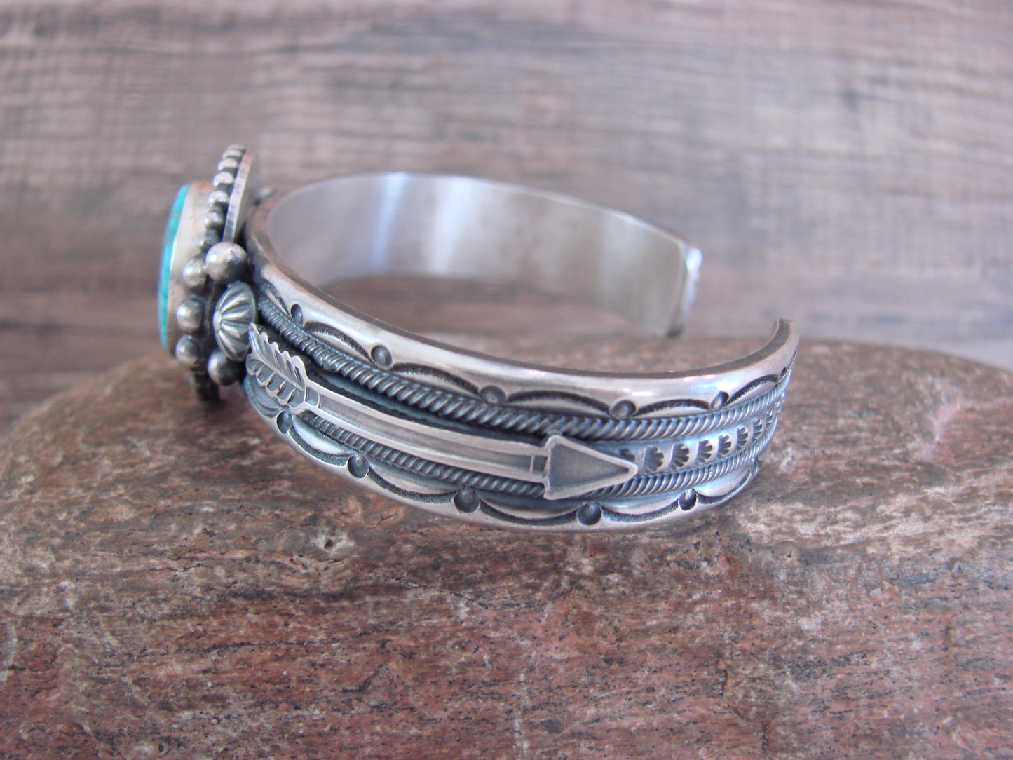 Navajo Indian Sterling Silver & Turquoise Arrow Bracelet Signed Calladitto