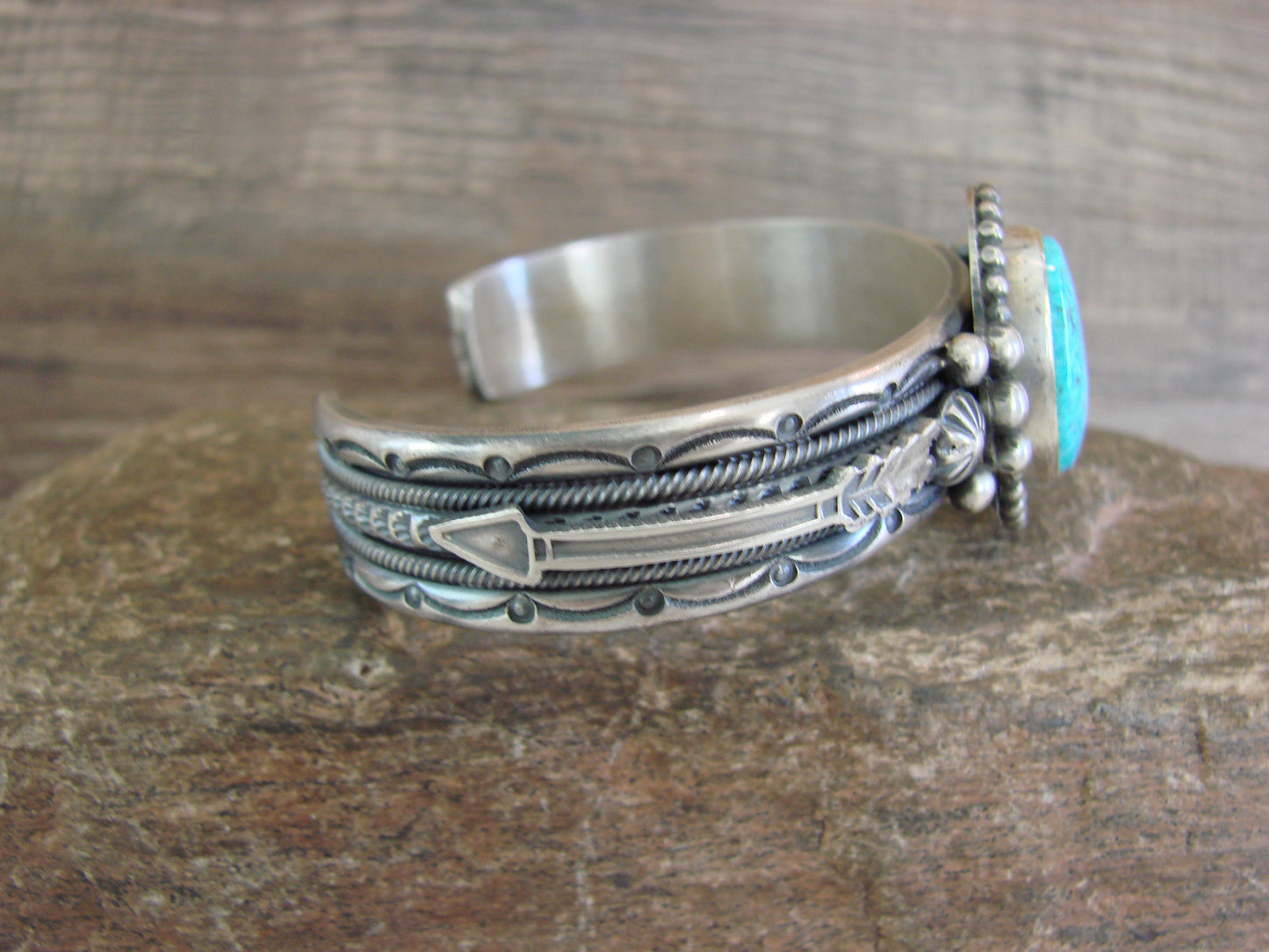 Navajo Indian Sterling Silver & Turquoise Arrow Bracelet Signed Calladitto