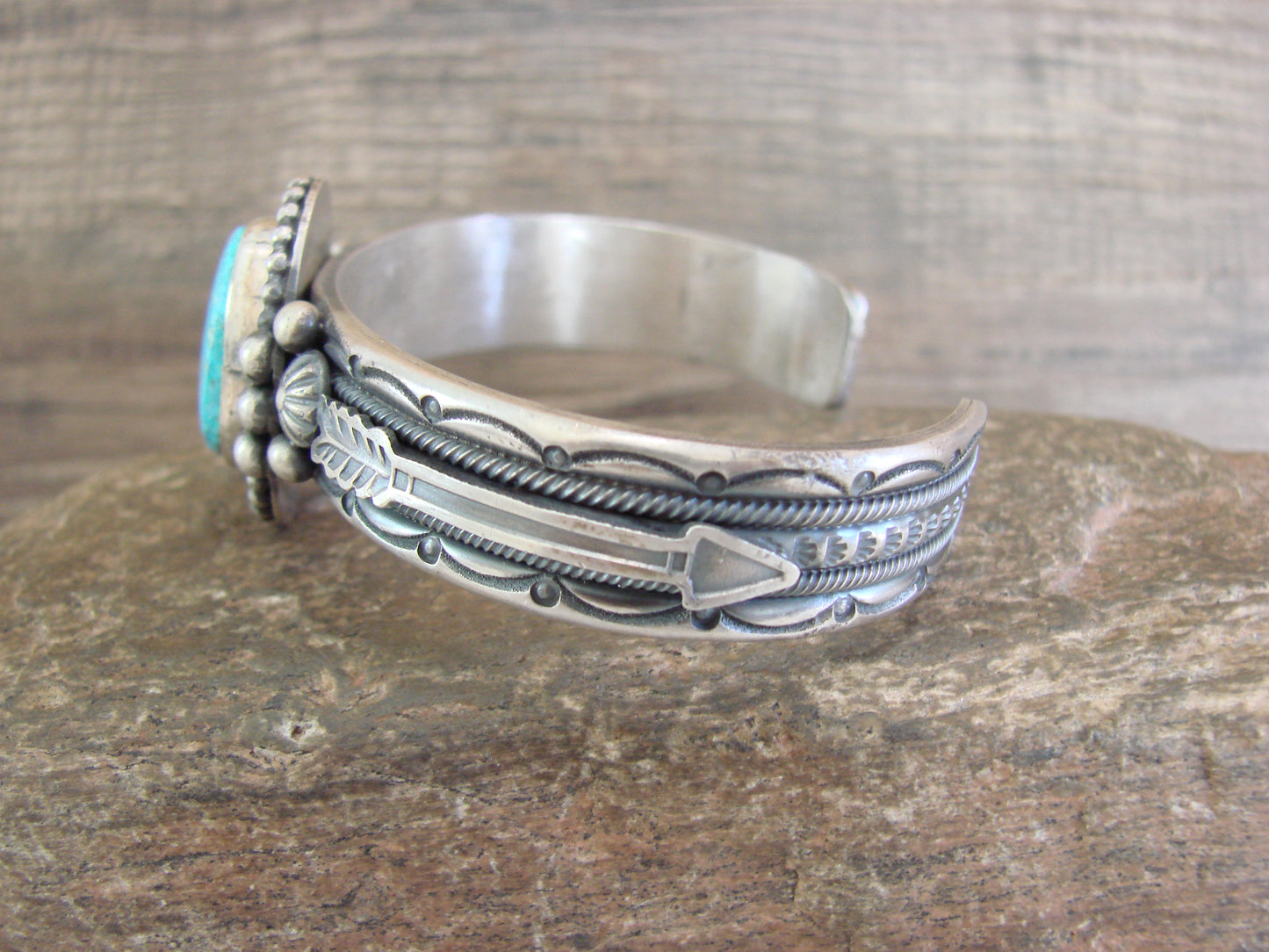 Navajo Indian Sterling Silver & Turquoise Arrow Bracelet Signed Calladitto