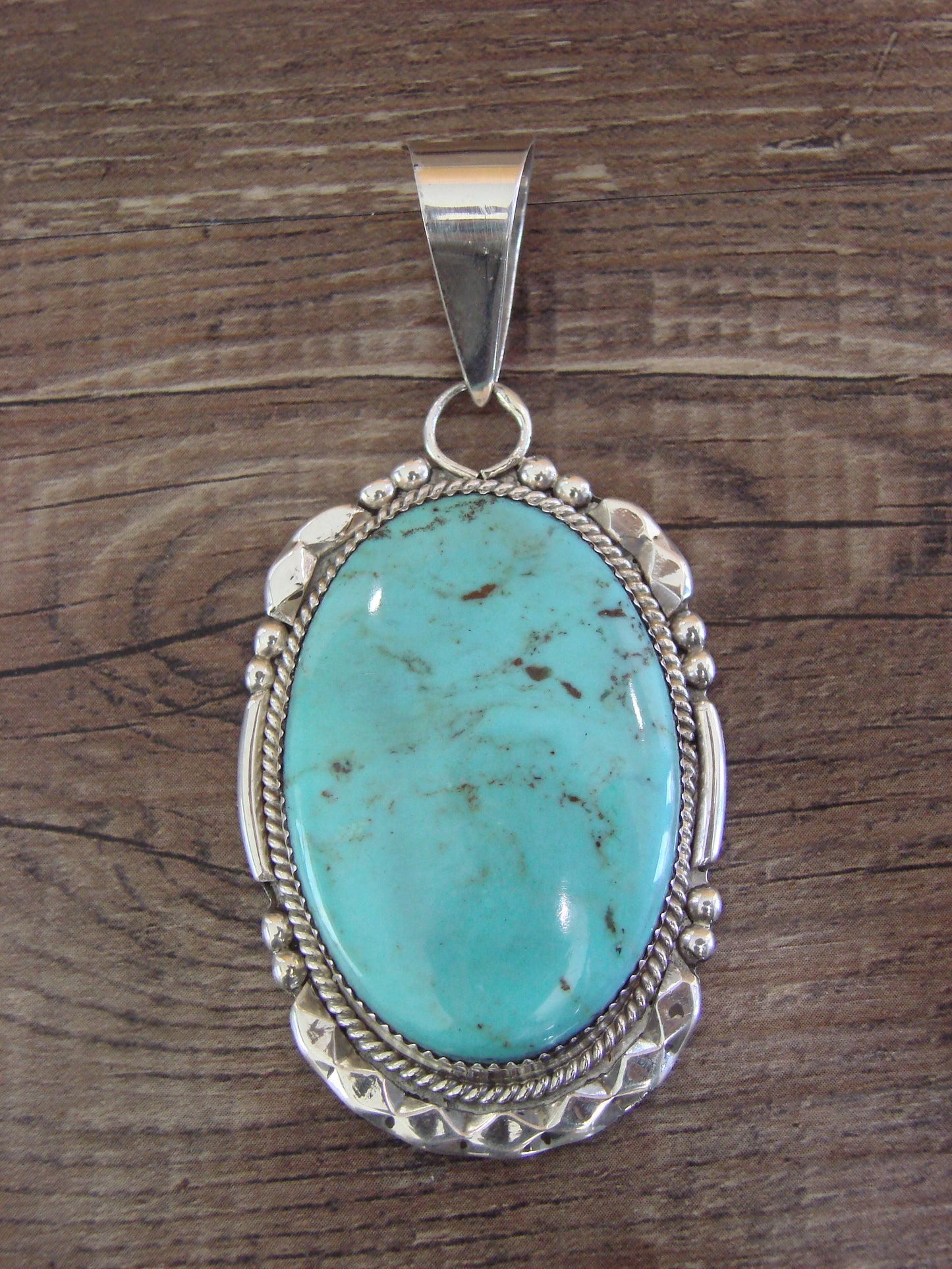 Large Zuni Indian Sterling Silver & Turquoise Pendant - Calavaza