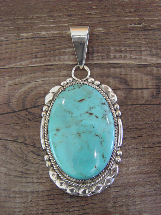 Large Zuni Indian Sterling Silver & Turquoise Pendant - Calavaza