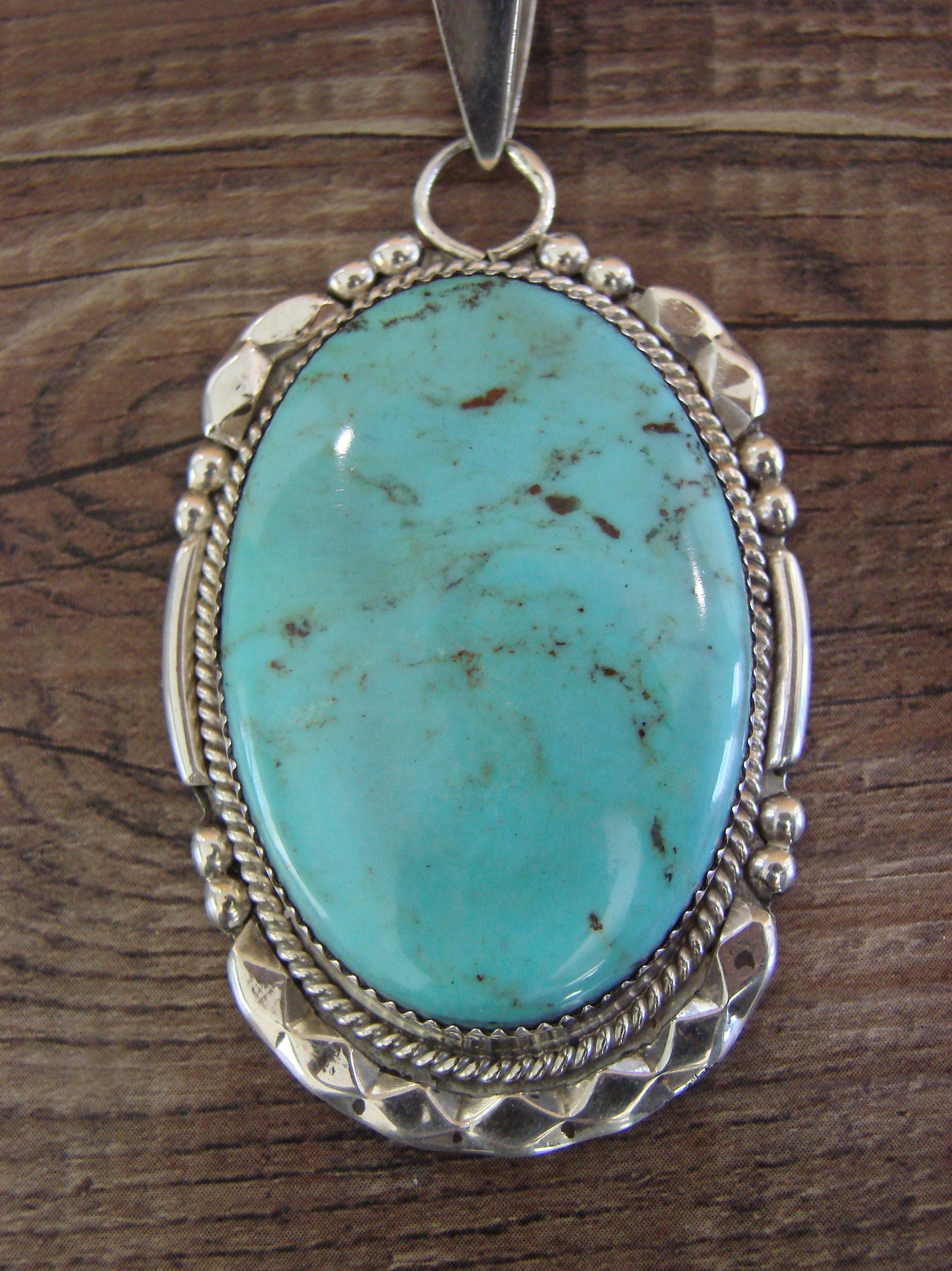 Large Zuni Indian Sterling Silver & Turquoise Pendant - Calavaza