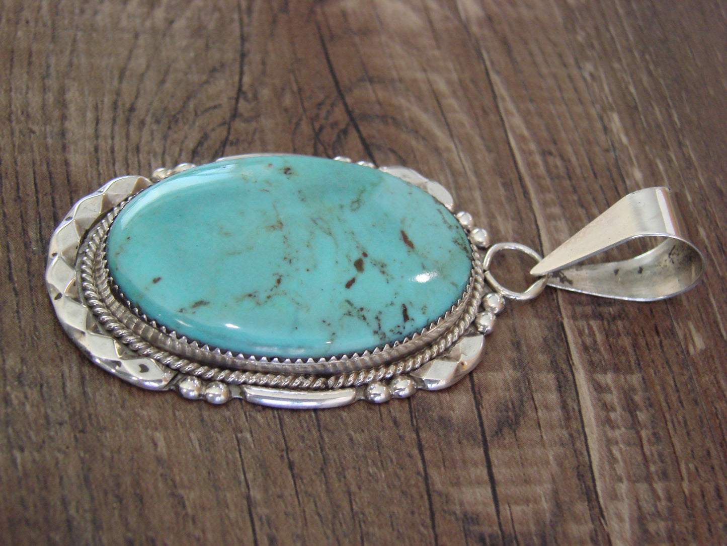 Large Zuni Indian Sterling Silver & Turquoise Pendant - Calavaza