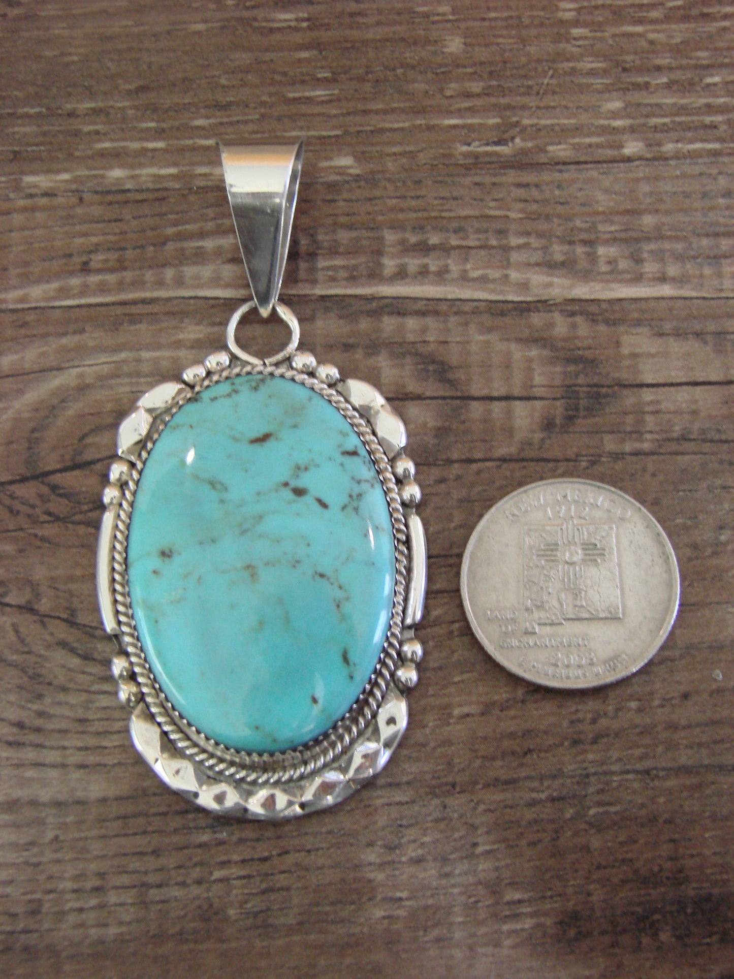 Large Zuni Indian Sterling Silver & Turquoise Pendant - Calavaza