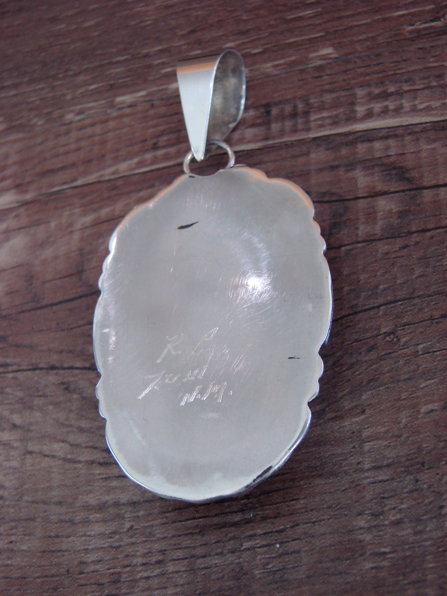 Large Zuni Indian Sterling Silver & Turquoise Pendant - Calavaza