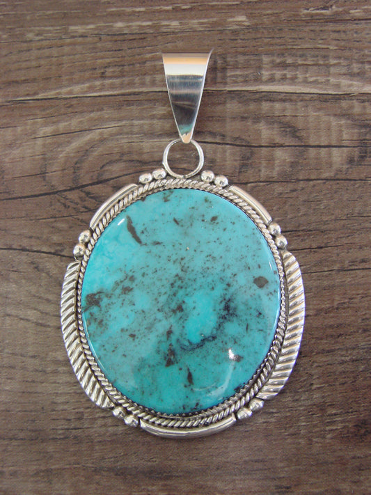 Large Zuni Indian Sterling Silver & Turquoise Pendant - Calavaza