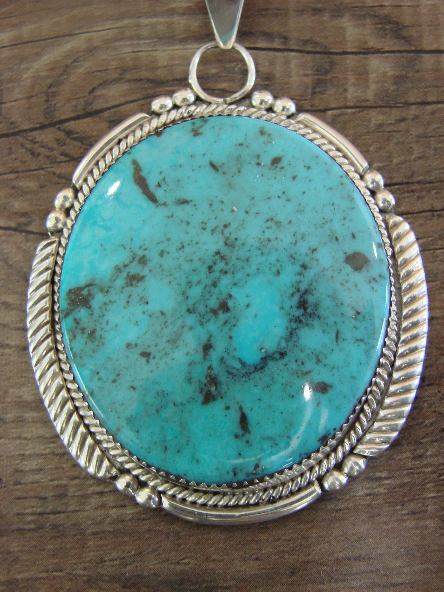 Large Zuni Indian Sterling Silver & Turquoise Pendant - Calavaza