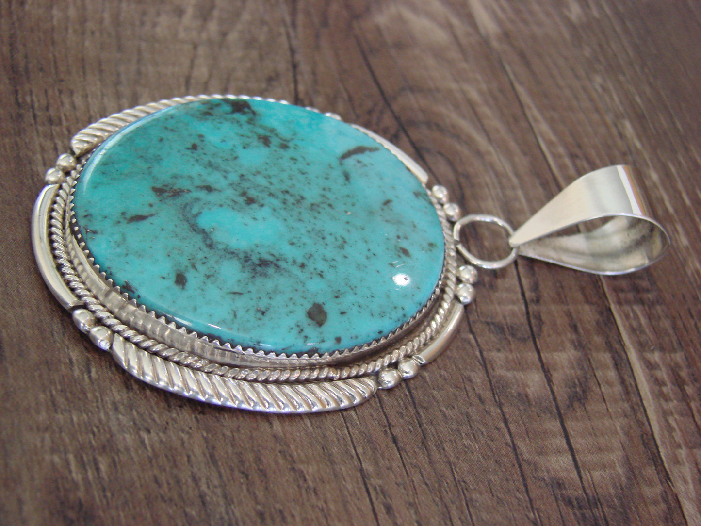 Large Zuni Indian Sterling Silver & Turquoise Pendant - Calavaza