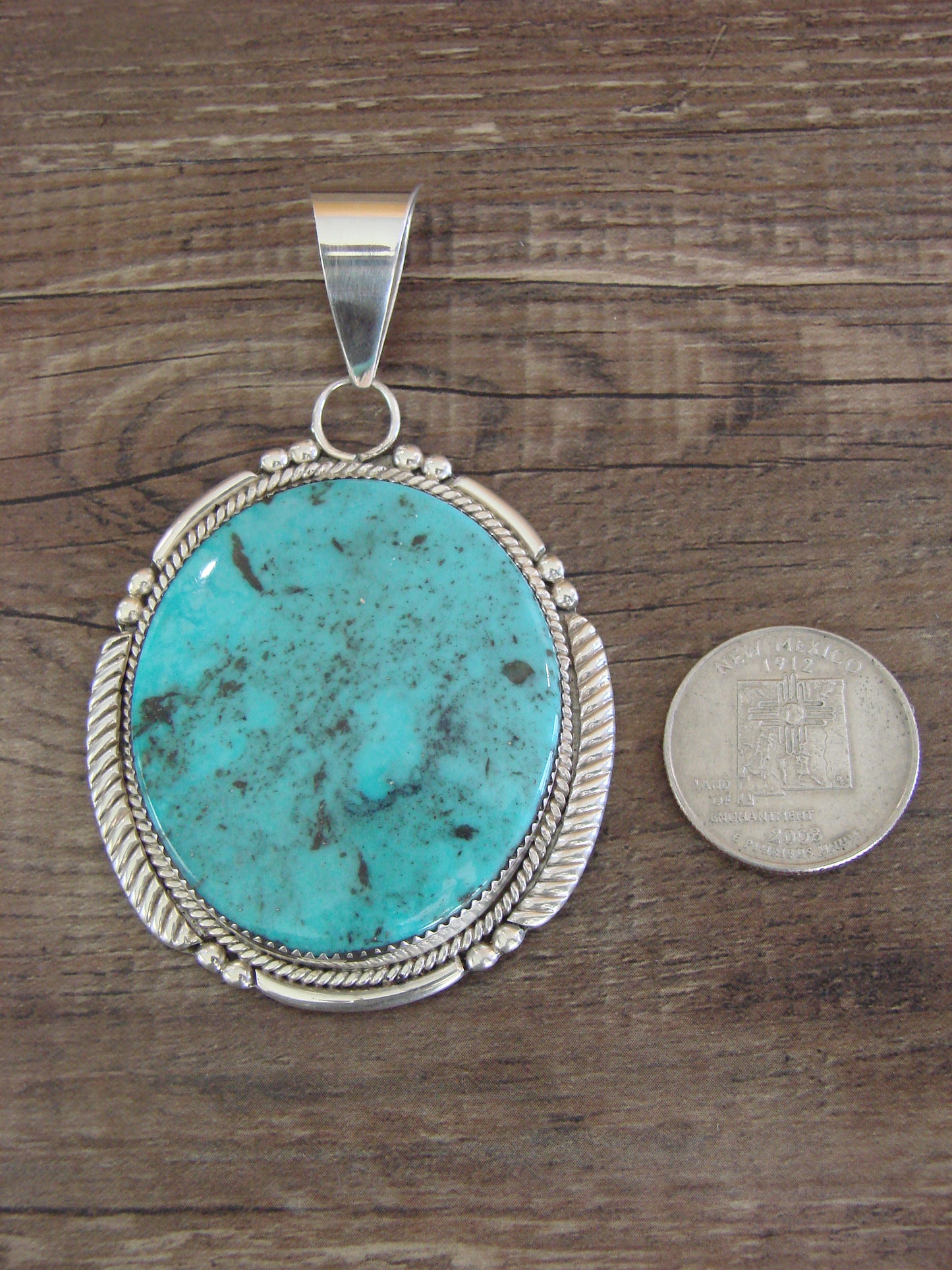 Large Zuni Indian Sterling Silver & Turquoise Pendant - Calavaza