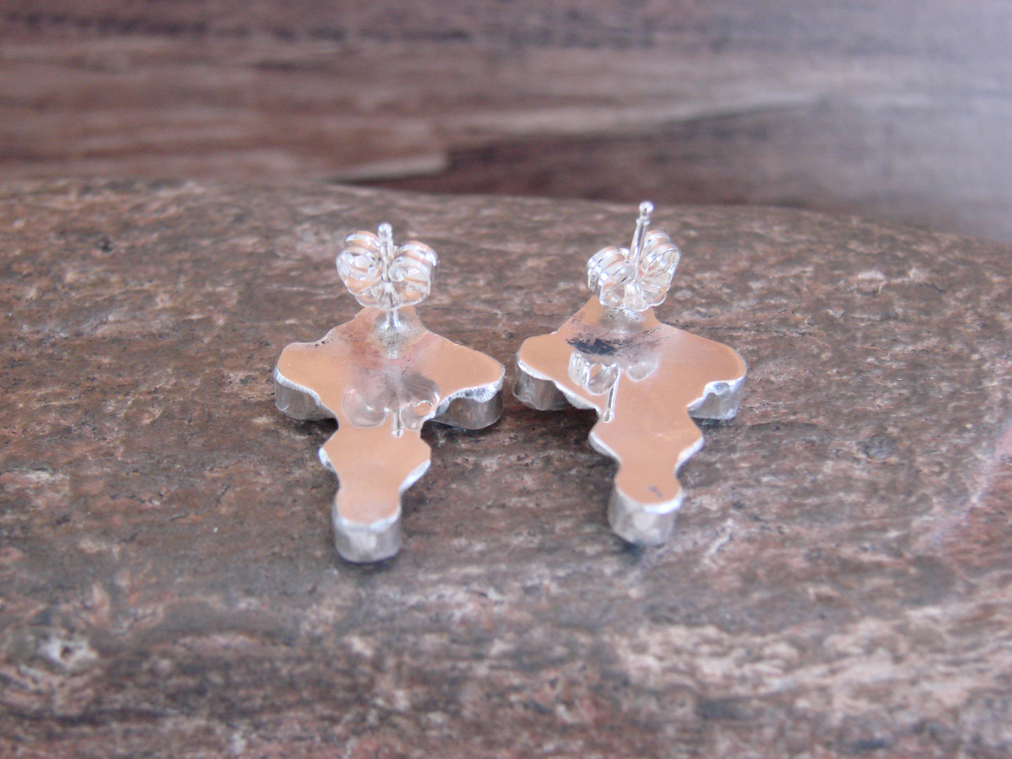 Zuni Indian Sterling Silver & Turquoise Cross Stud Post Earrings by Yunie
