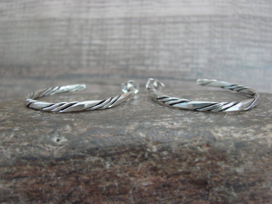 Navajo Indian Sterling Silver 1 1/4" Hoop Earrings by Tahe