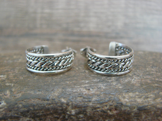Navajo Indian Sterling Silver 5/8" Twisted Hoop Earrings by Tahe