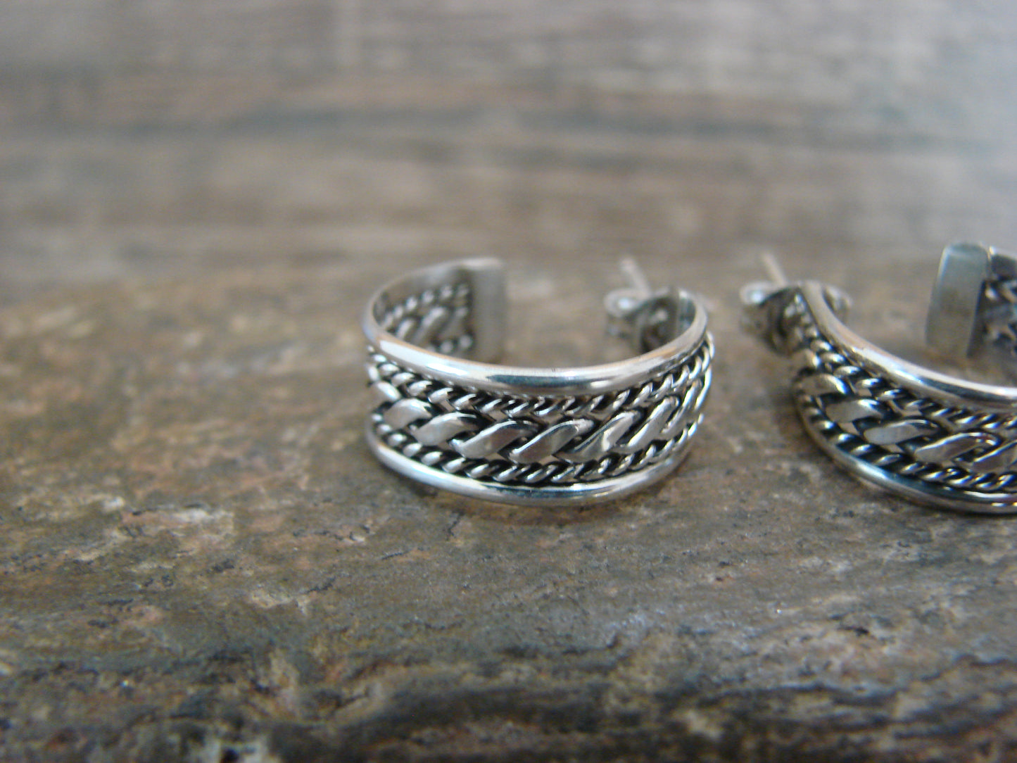 Navajo Indian Sterling Silver 5/8" Twisted Hoop Earrings by Tahe
