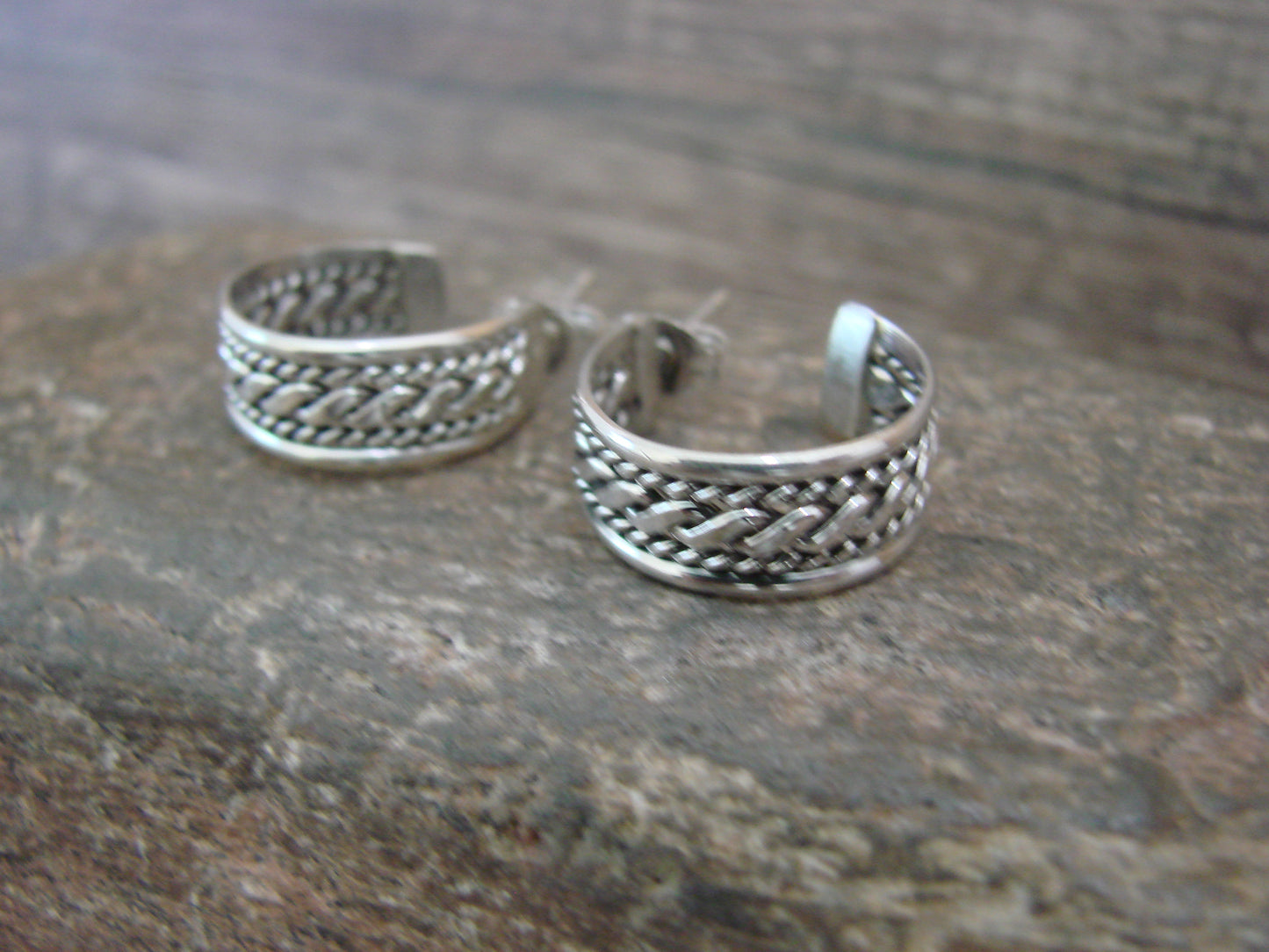 Navajo Indian Sterling Silver 5/8" Twisted Hoop Earrings by Tahe