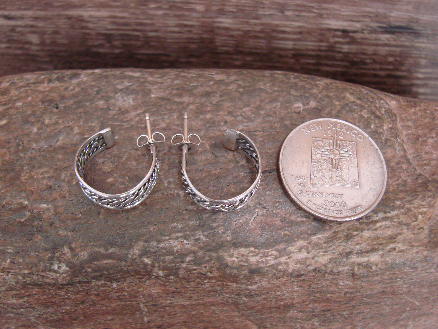 Navajo Indian Sterling Silver 5/8" Twisted Hoop Earrings by Tahe