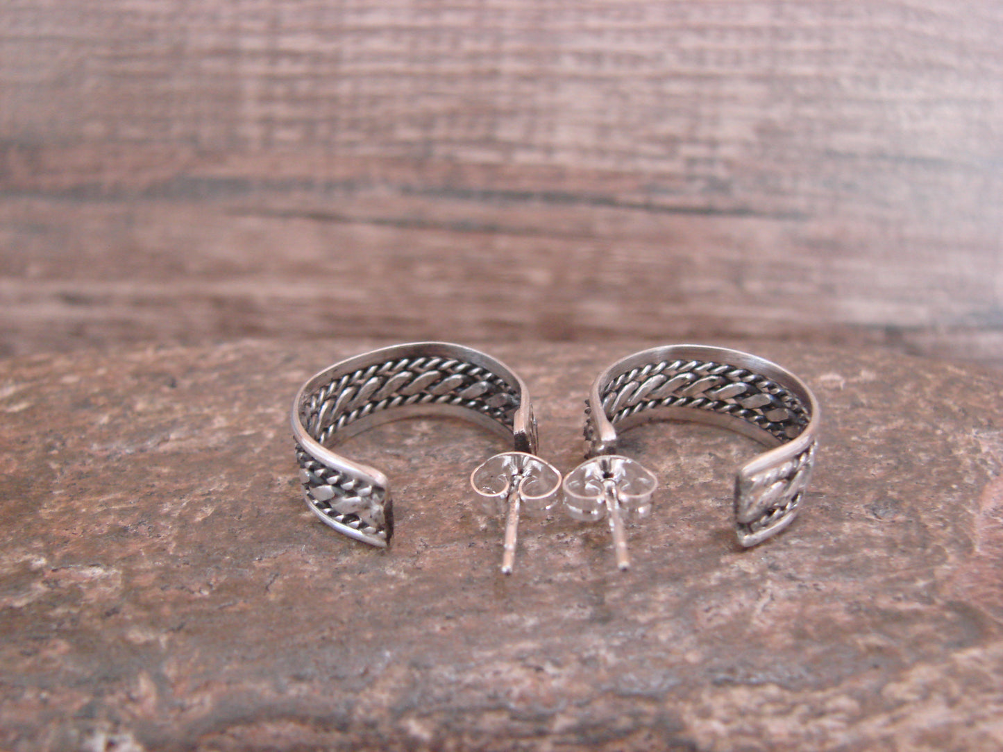 Navajo Indian Sterling Silver 5/8" Twisted Hoop Earrings by Tahe