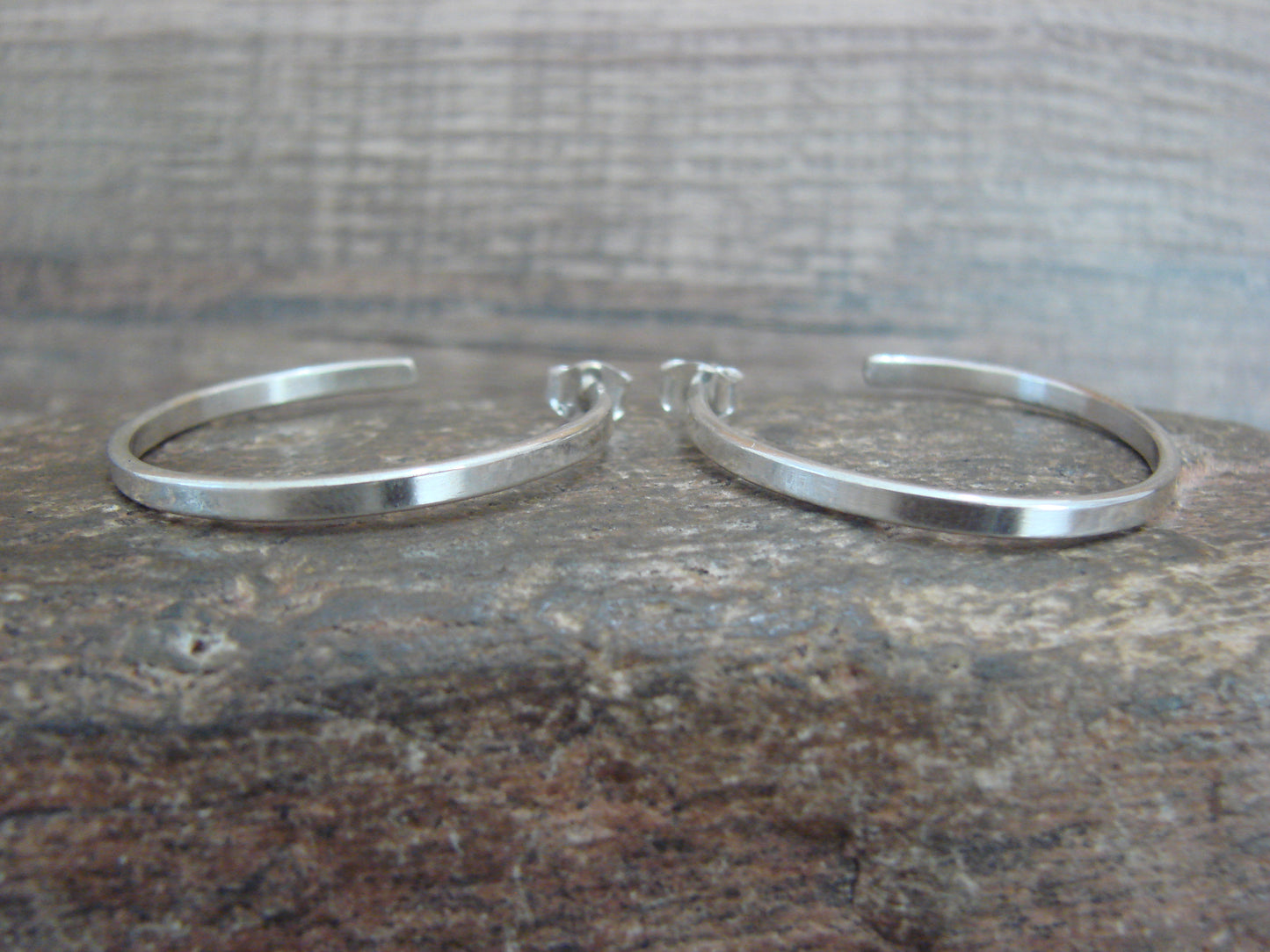 Navajo Indian Sterling Silver 1 1/4" Hoop Earrings by Tahe