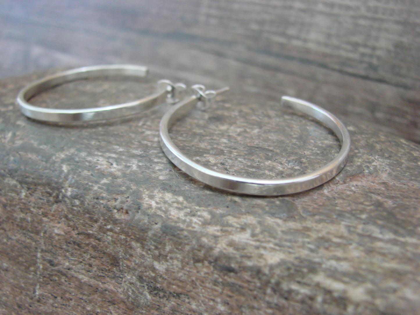 Navajo Indian Sterling Silver 1 1/4" Hoop Earrings by Tahe
