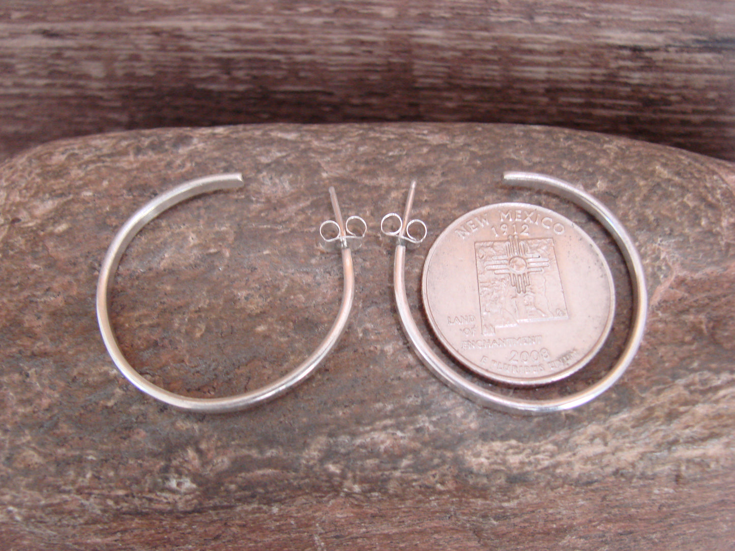 Navajo Indian Sterling Silver 1 1/4" Hoop Earrings by Tahe