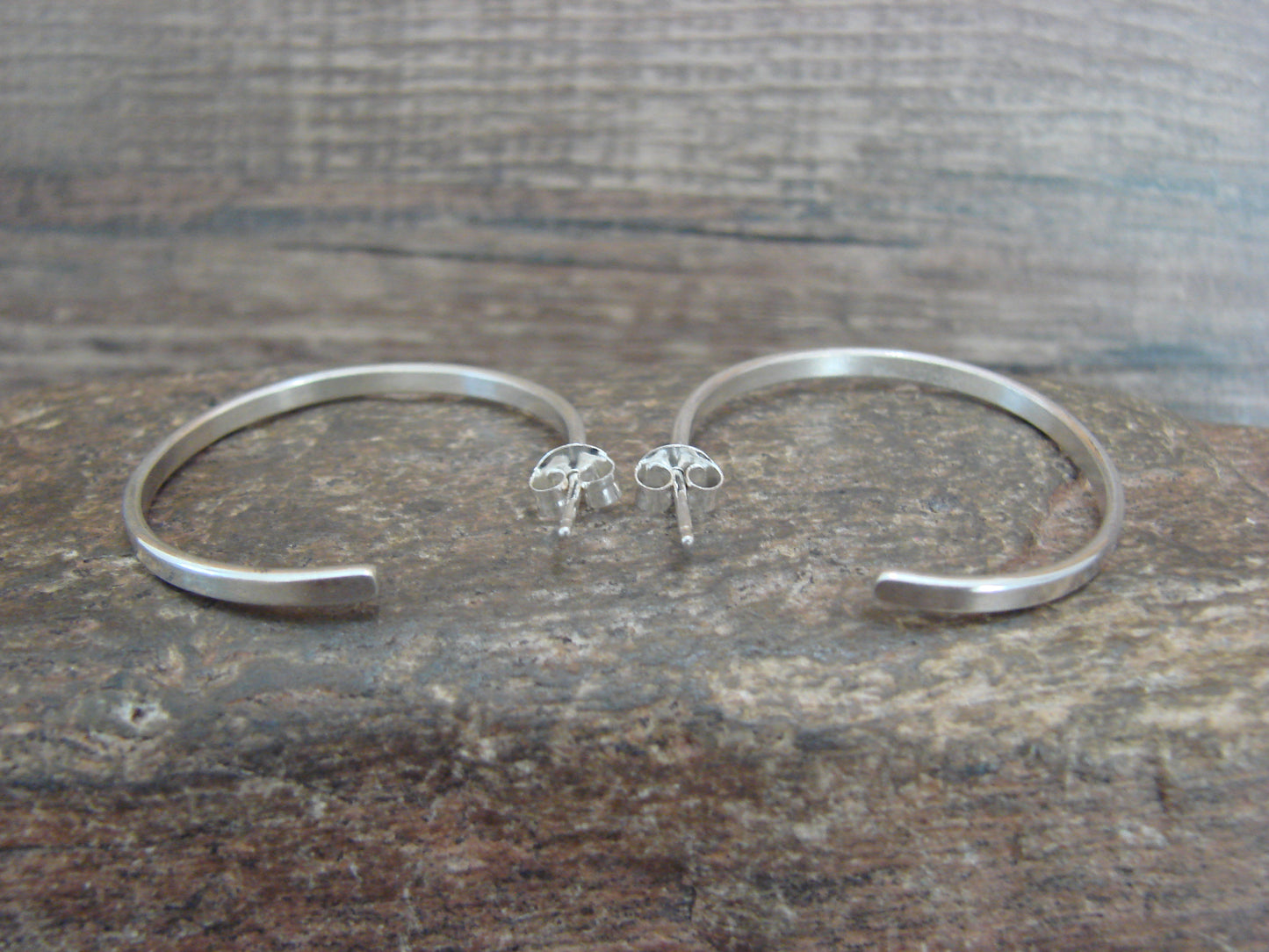 Navajo Indian Sterling Silver 1 1/4" Hoop Earrings by Tahe