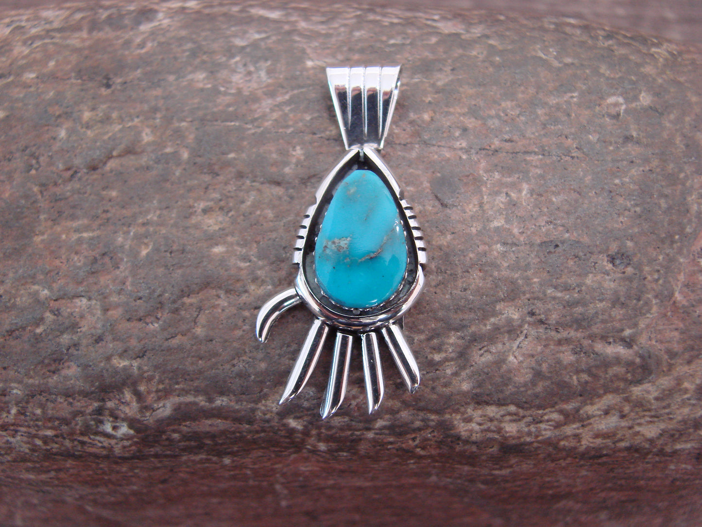 Navajo Indian Sterling Silver & Turquoise Bear Paw Pendant by McCarthy