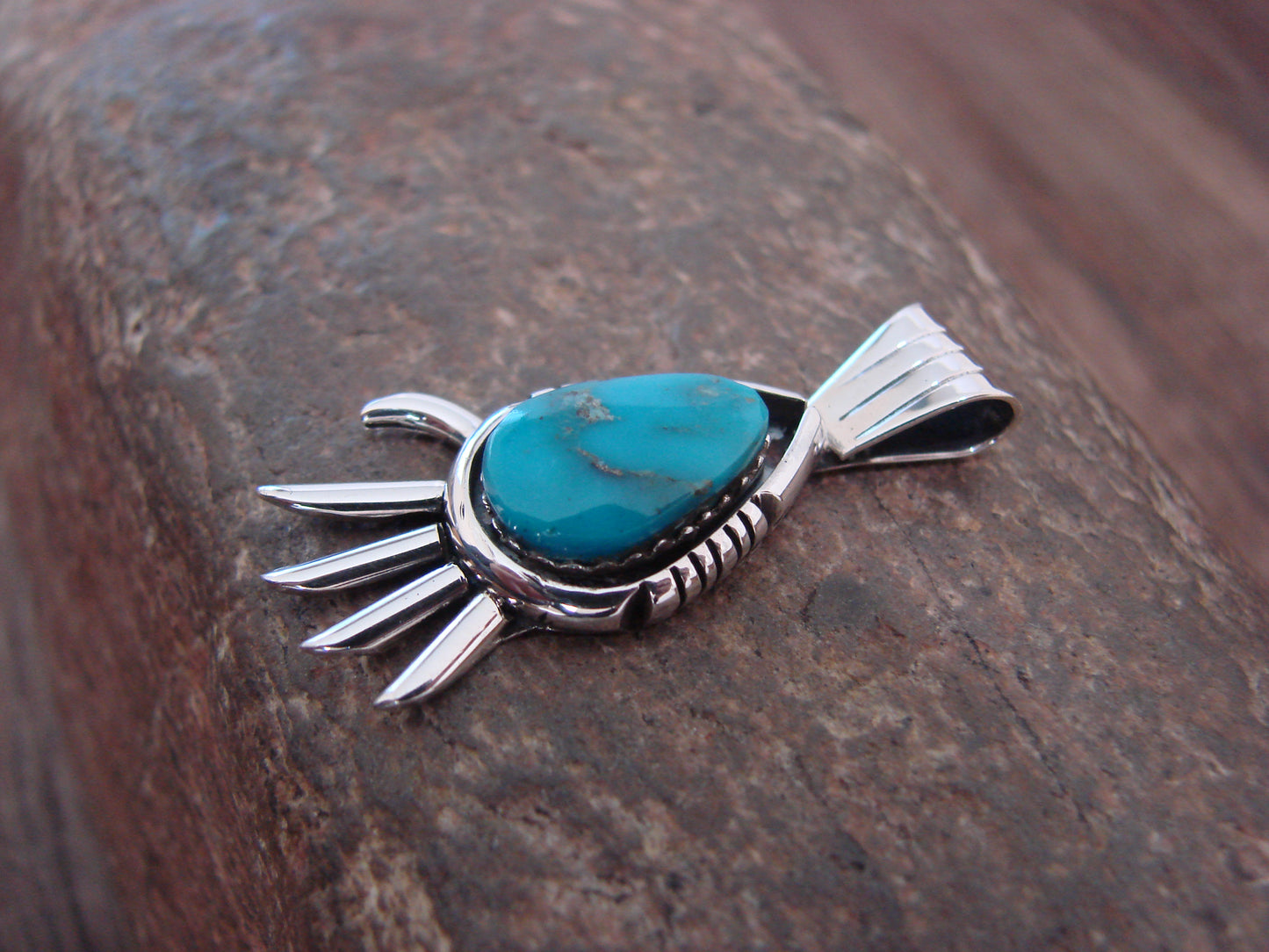 Navajo Indian Sterling Silver & Turquoise Bear Paw Pendant by McCarthy