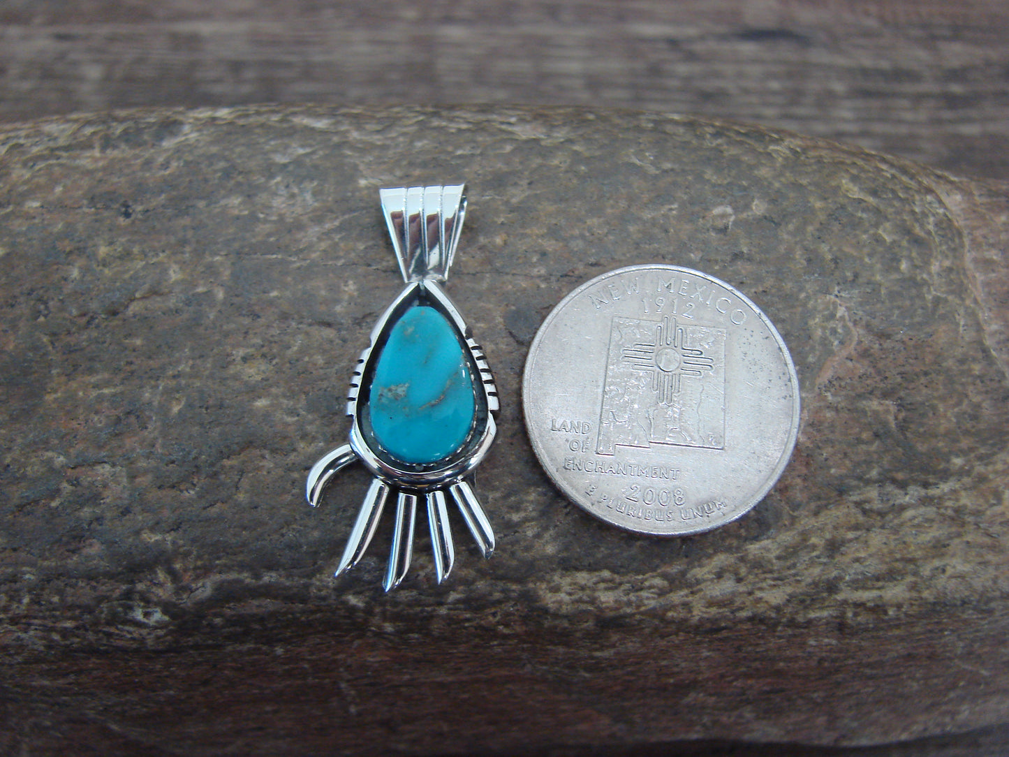 Navajo Indian Sterling Silver & Turquoise Bear Paw Pendant by McCarthy