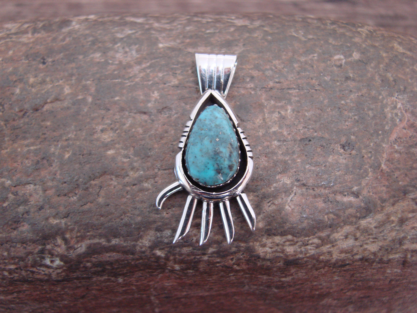 Navajo Indian Sterling Silver & Turquoise Bear Paw Pendant by McCarthy
