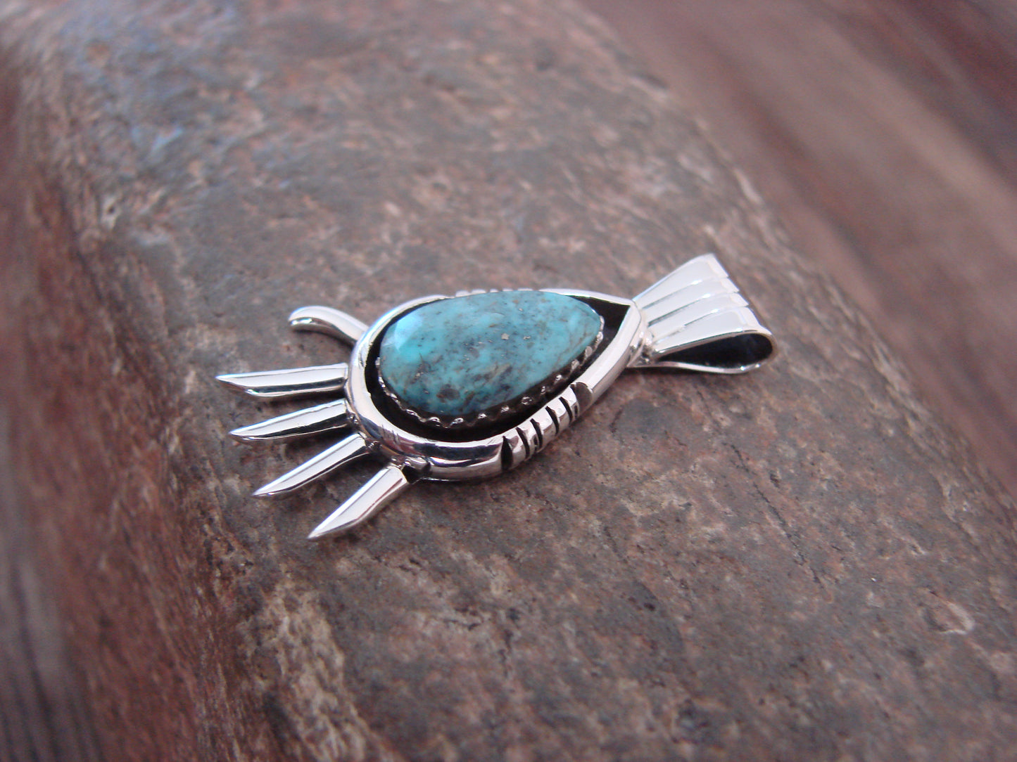 Navajo Indian Sterling Silver & Turquoise Bear Paw Pendant by McCarthy