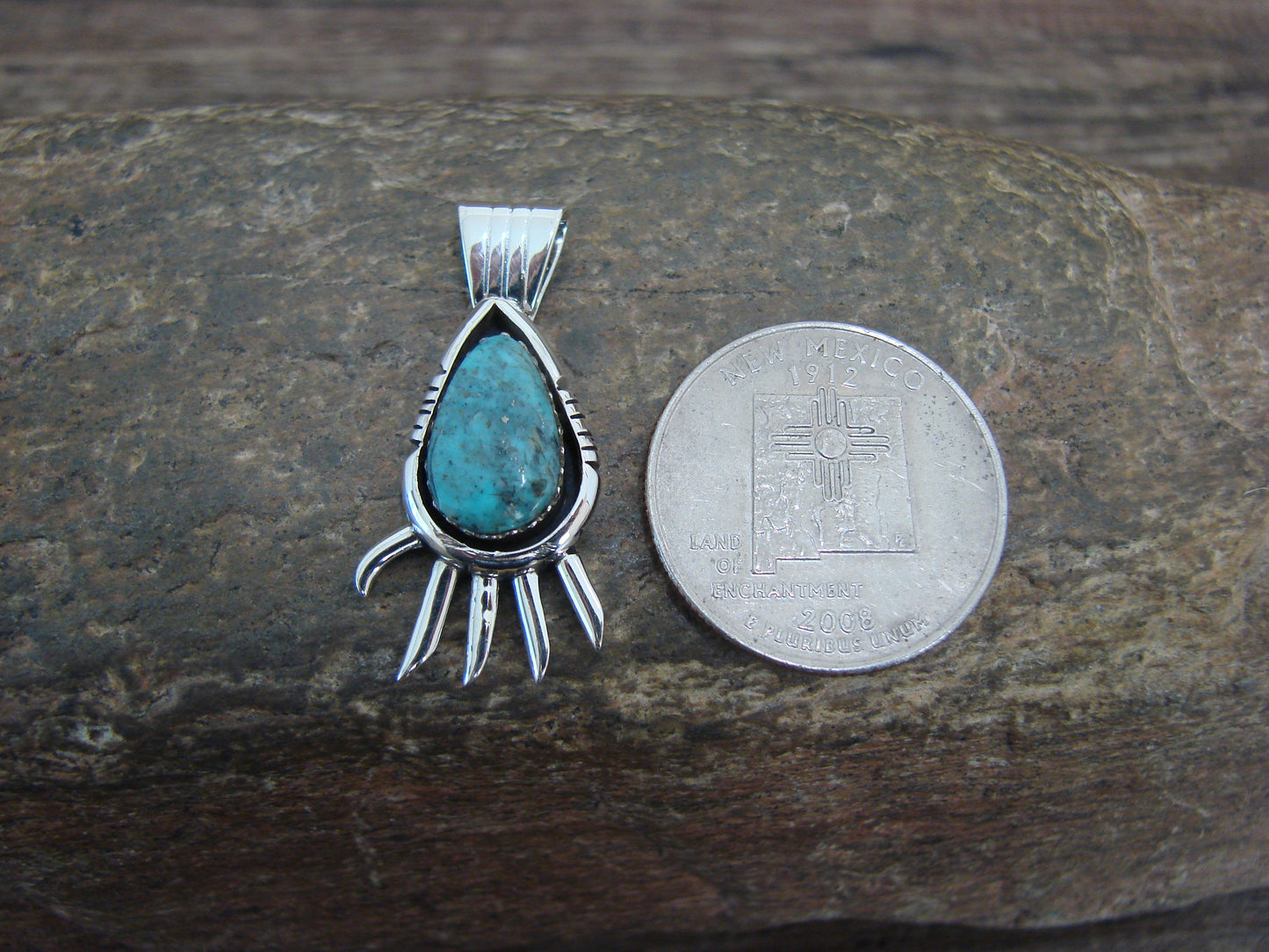 Navajo Indian Sterling Silver & Turquoise Bear Paw Pendant by McCarthy