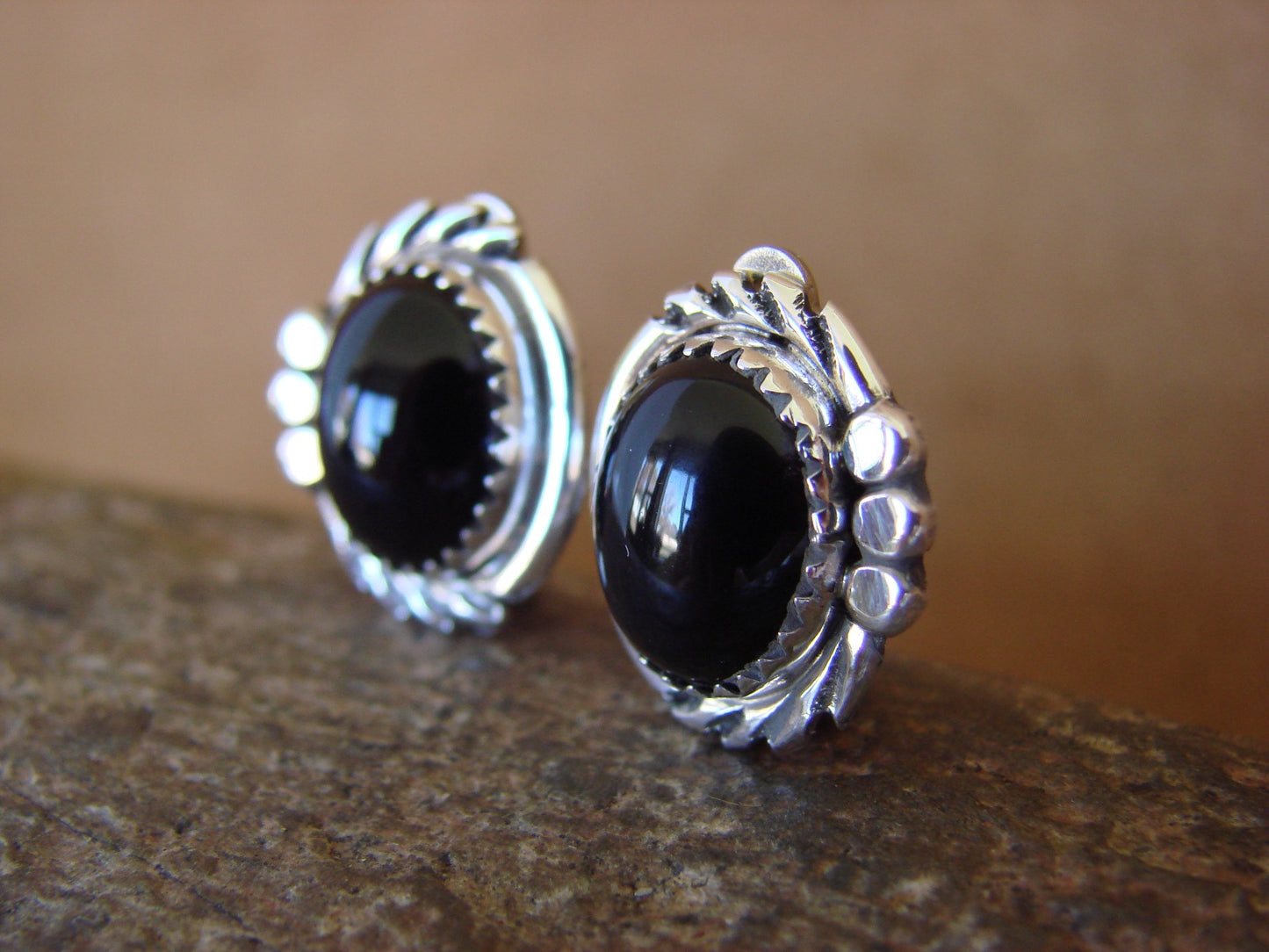 Navajo Sterling Silver Onyx Post Earrings by Delores Cadman