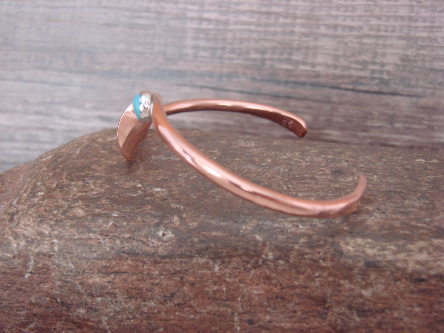 Native American Copper & Turquoise Stackable Bracelet Signed Skeets