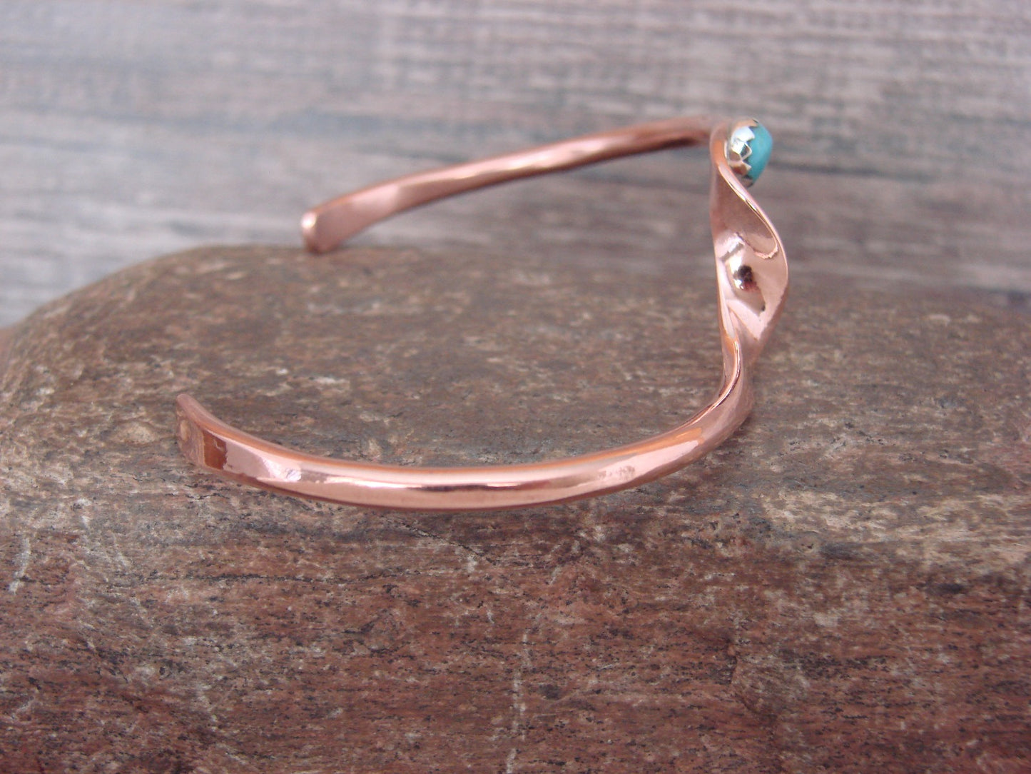Native American Copper & Turquoise Stackable Bracelet Signed Skeets