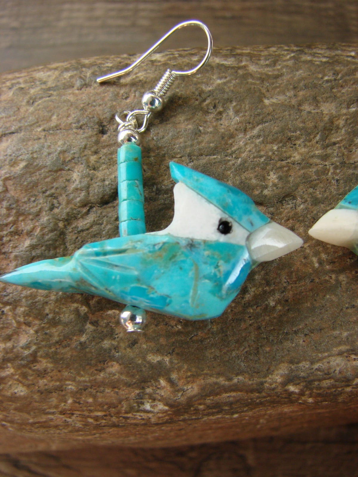 Hand Carved Turquoise Blue Jay Fetish Earrings by Matt Mitchell