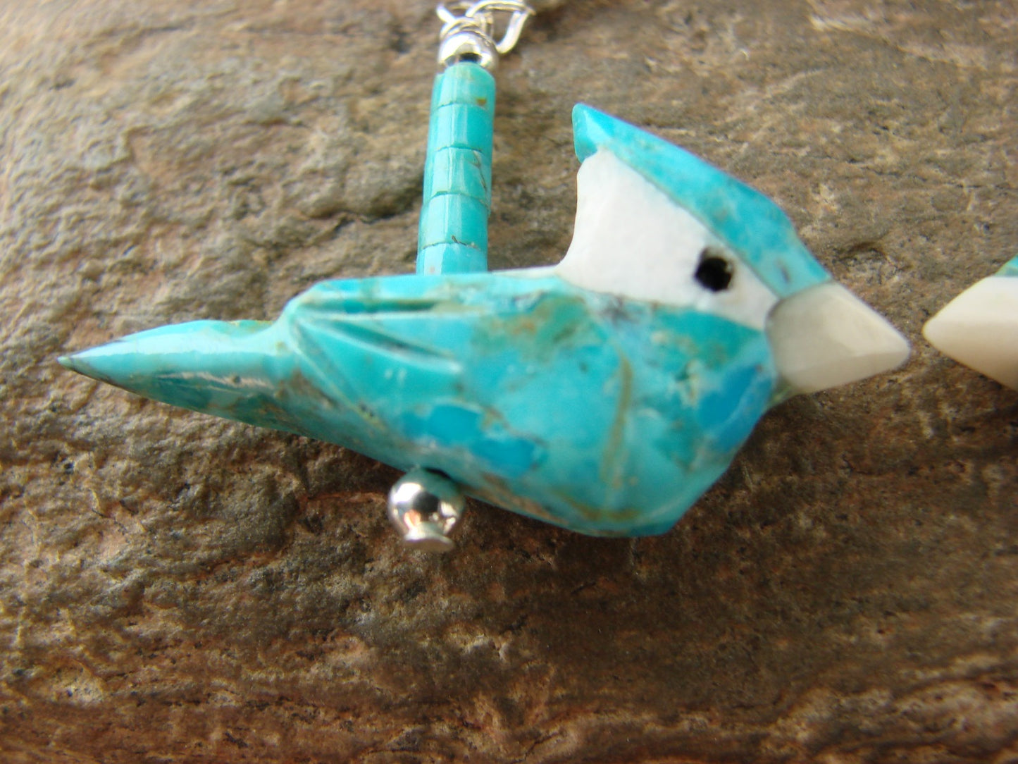 Hand Carved Turquoise Blue Jay Fetish Earrings by Matt Mitchell
