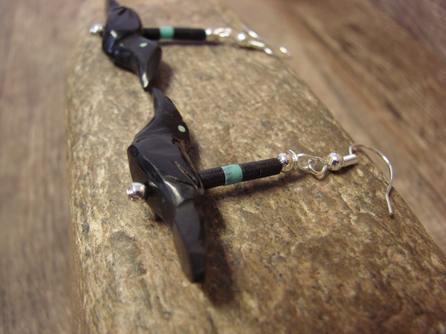 Hand Carved Jet Raven Fetish Earrings by Matt Mitchell