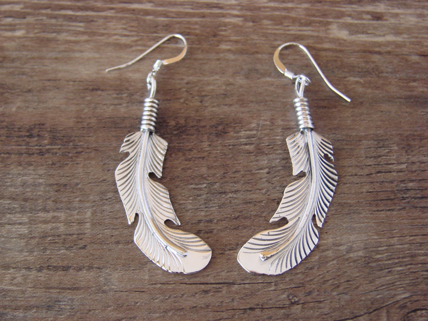 Navajo Sterling Silver Dangle Feather Earrings - Joe