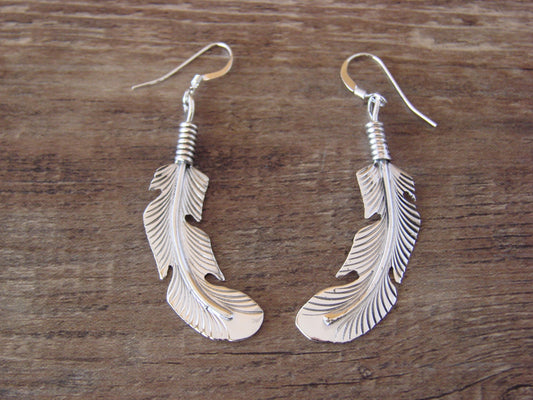 Navajo Sterling Silver Dangle Feather Earrings - Joe