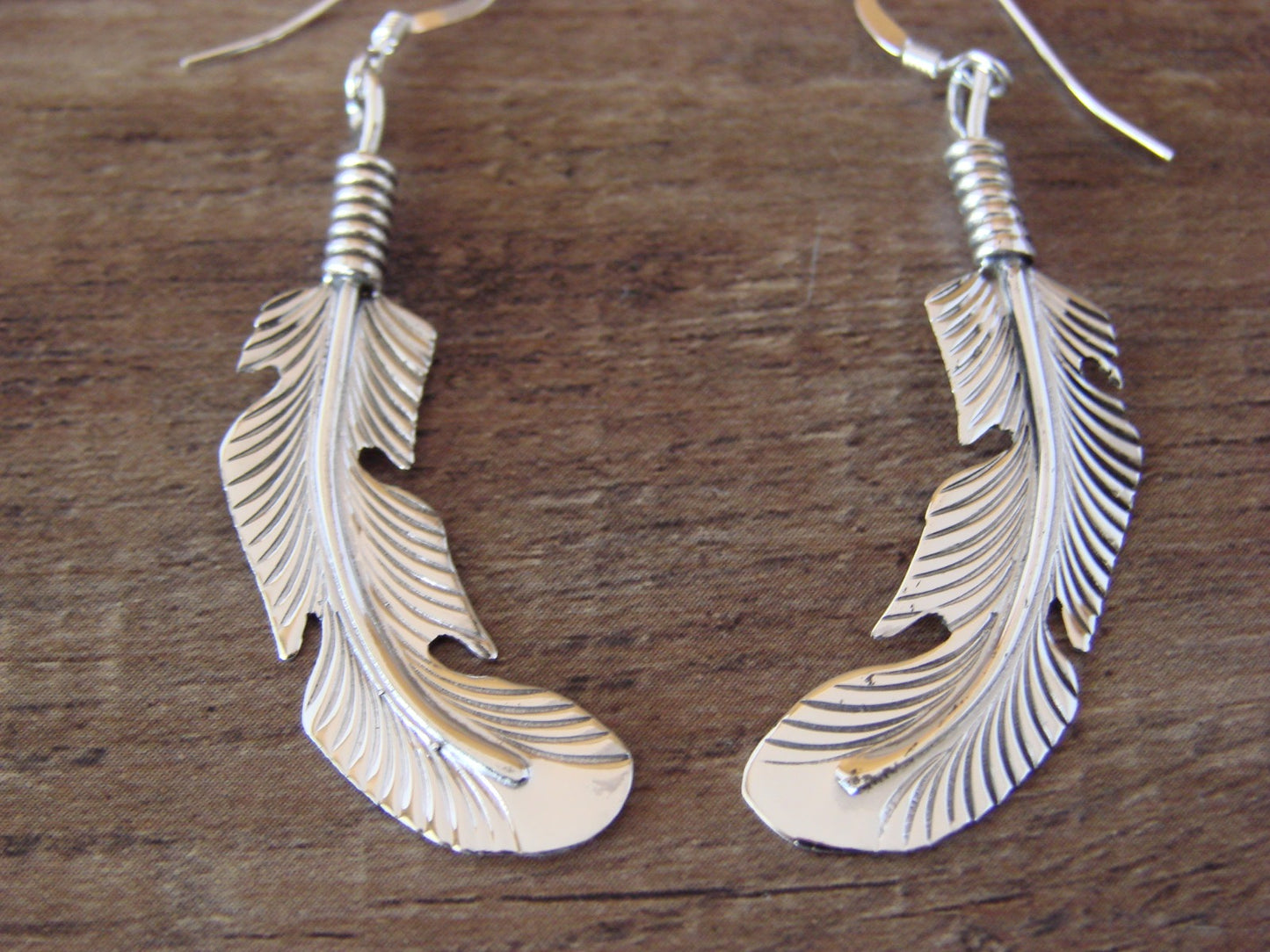Navajo Sterling Silver Dangle Feather Earrings - Joe