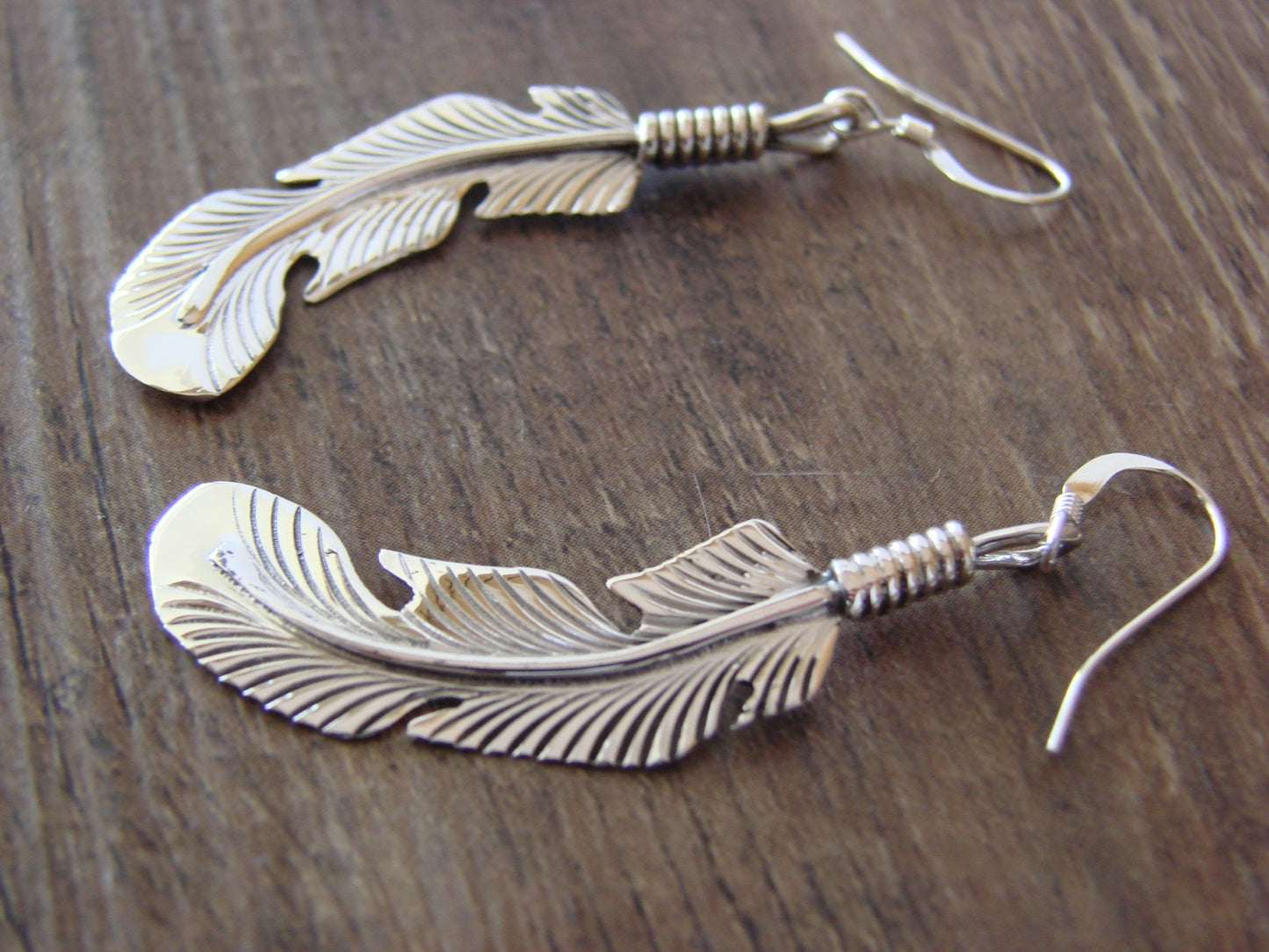 Navajo Sterling Silver Dangle Feather Earrings - Joe