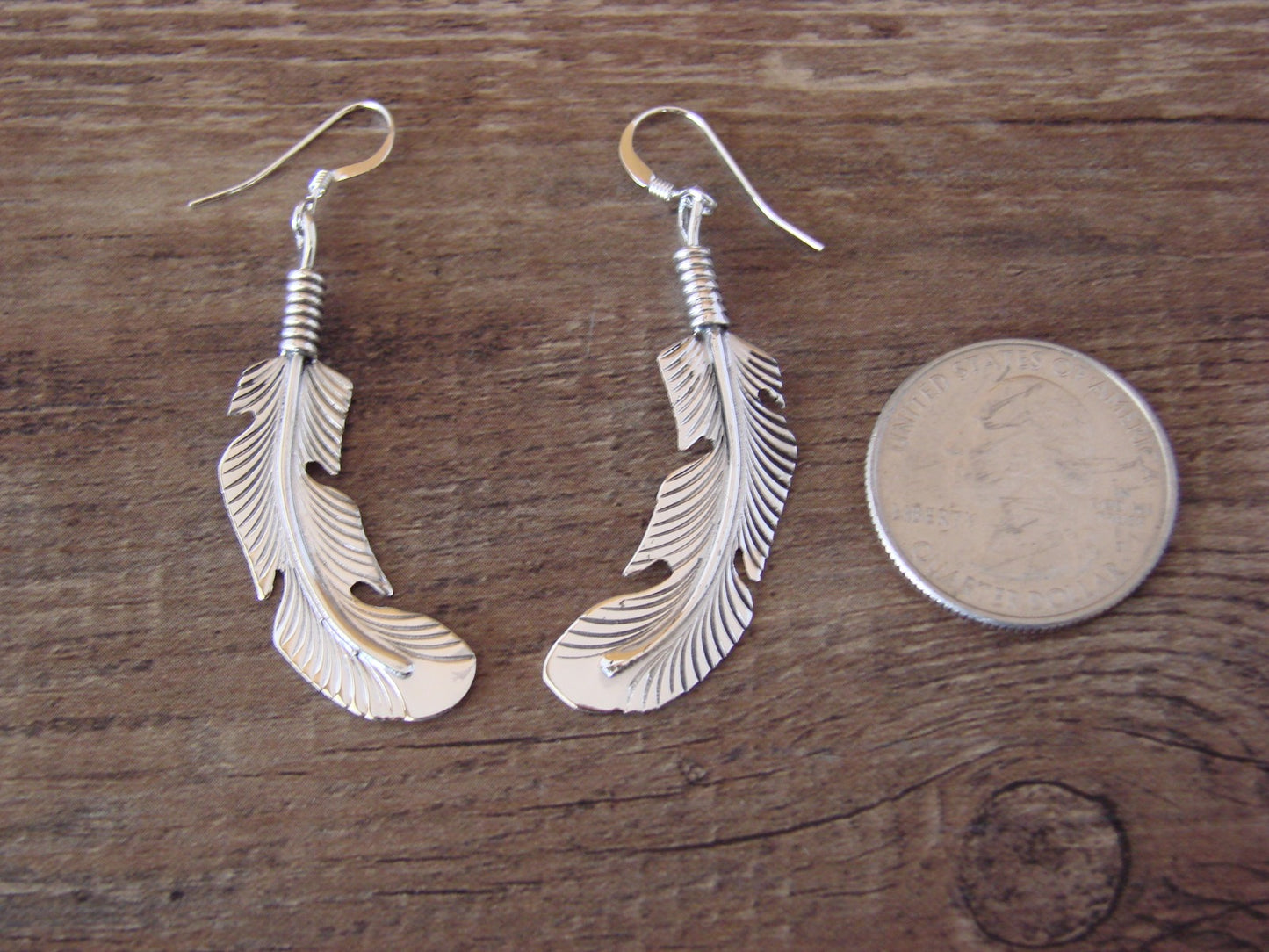 Navajo Sterling Silver Dangle Feather Earrings - Joe