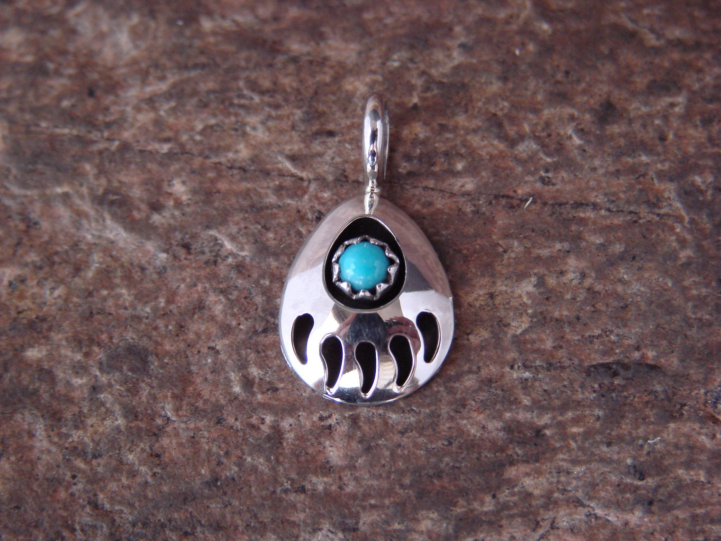 Small Native American Sterling Silver Turquoise Bear Paw Charm Pendant